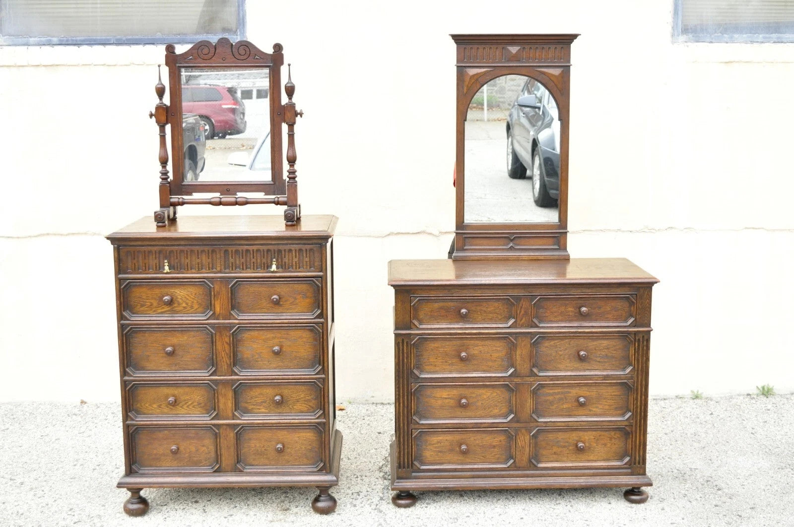 Antique Jacobean William & Mary Style Oak Wood Chest of Drawers Low Dresser