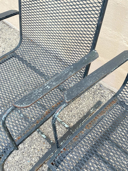Mid Century Modern Wrought Iron Metal Mesh Cantilever Garden Patio Chair - Pair