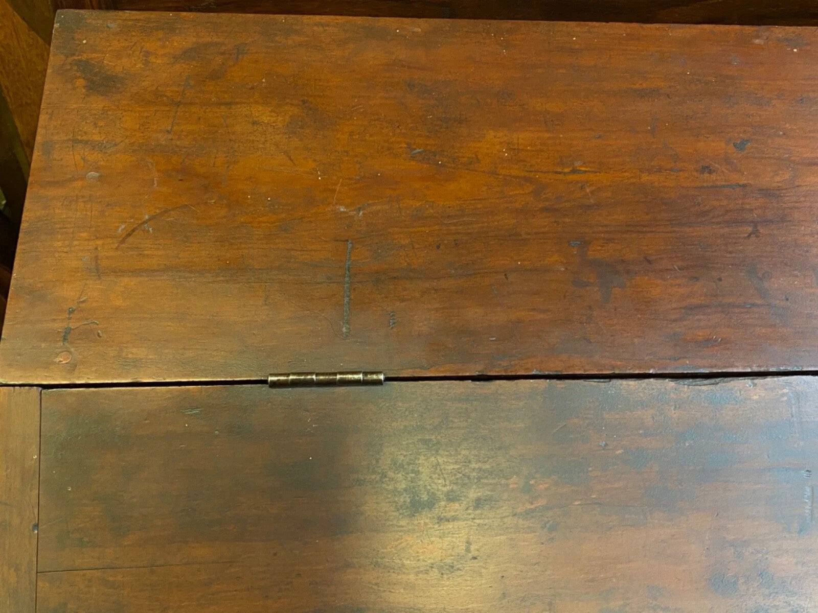 Antique Primitive Colonial Cherry Wood & Walnut Tall Schoolmasters Desk Table