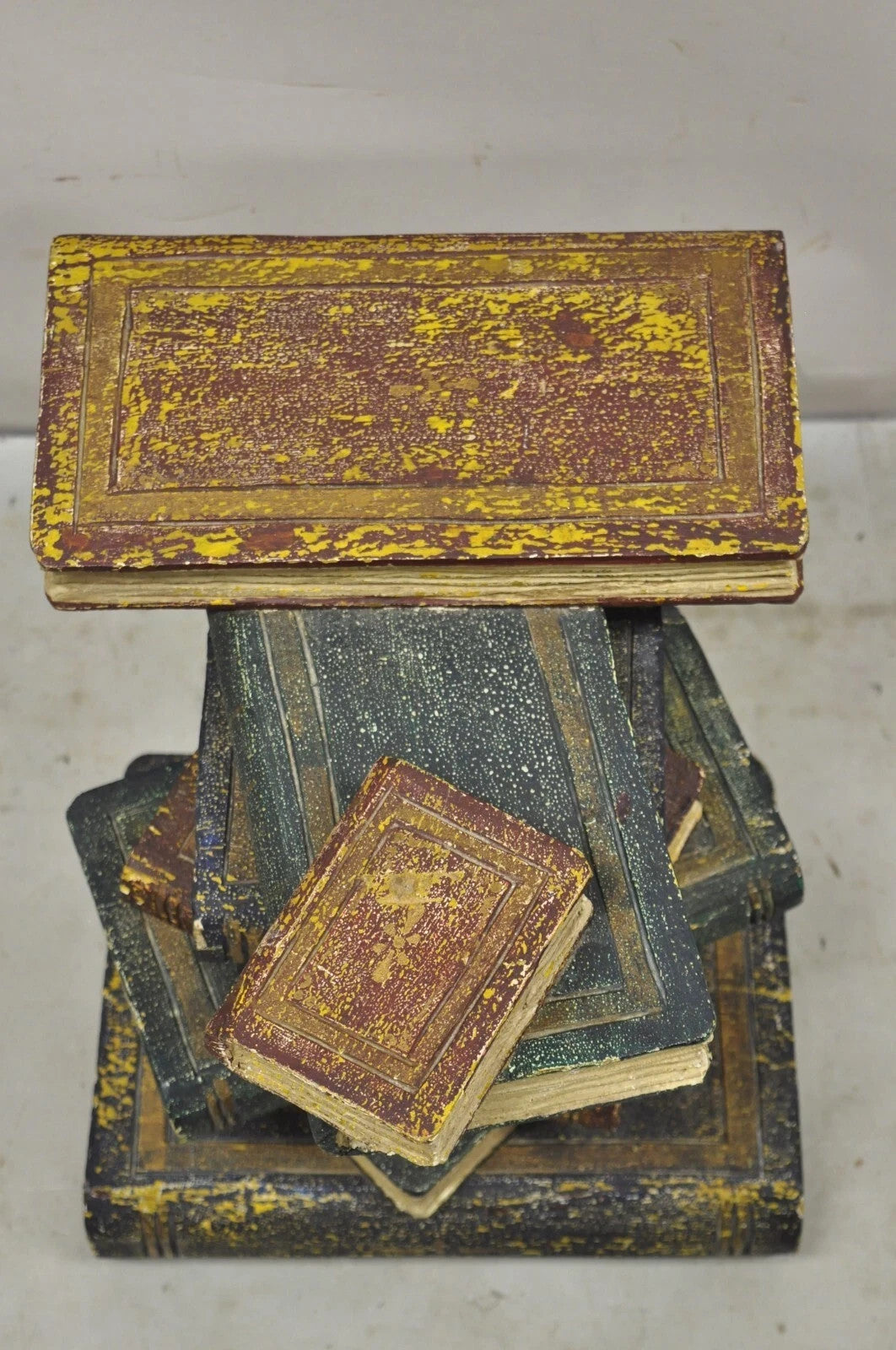 Vintage Regency Style Figural Faux Stacked Book Form Round Glass Top Side Table