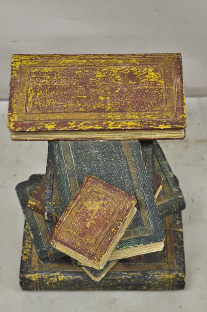 Vintage Regency Style Figural Faux Stacked Book Form Round Glass Top Side Table