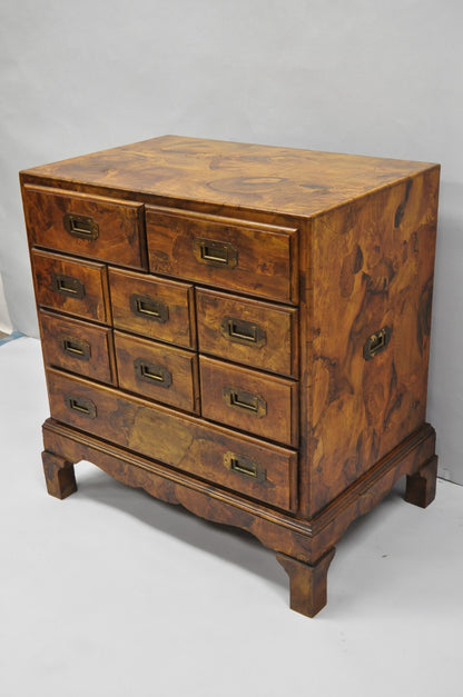 Vintage Italian Olive Wood Veneer Campaign Chest of Drawers Cabinet Side Table