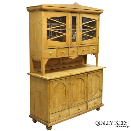 Antique French Country Provincial Pine Wood Buffet Cupboard China Cabinet Hutch