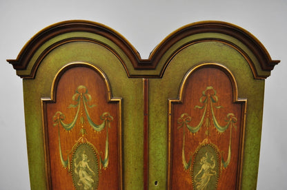 Antique English Adams Style Hand Painted Double Bonnet Bookcase Secretary Desk