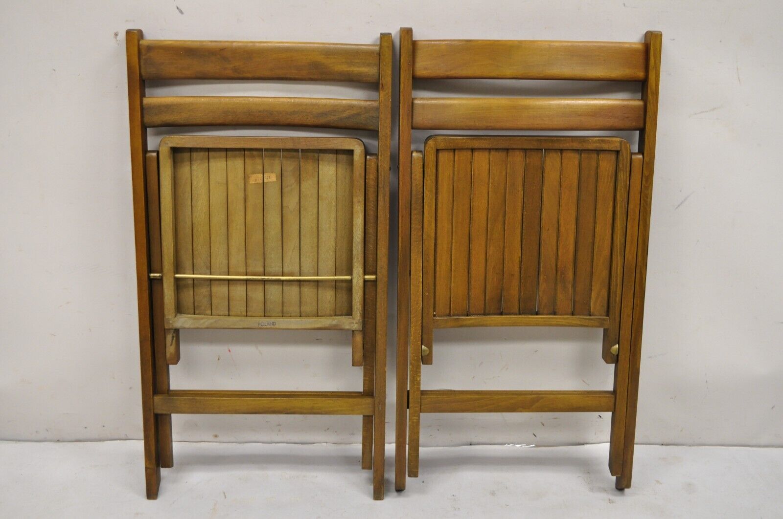 Vintage Mid Century Modern Solid Wood Slatted Folding Chairs  - Set of 6