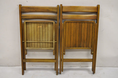Vintage Mid Century Modern Solid Wood Slatted Folding Chairs  - Set of 6
