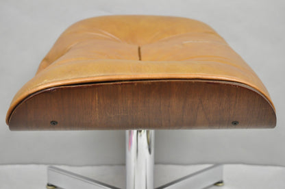 Vintage Selig Mid Century Modern Eames Style Chrome Walnut Footstool Ottoman