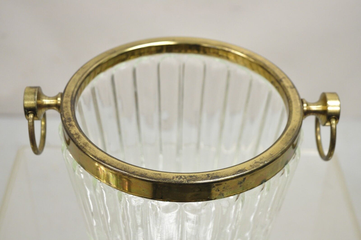 Vintage Hollywood Regency Brass & Glass Champagne Wine Chiller Ice Bucket