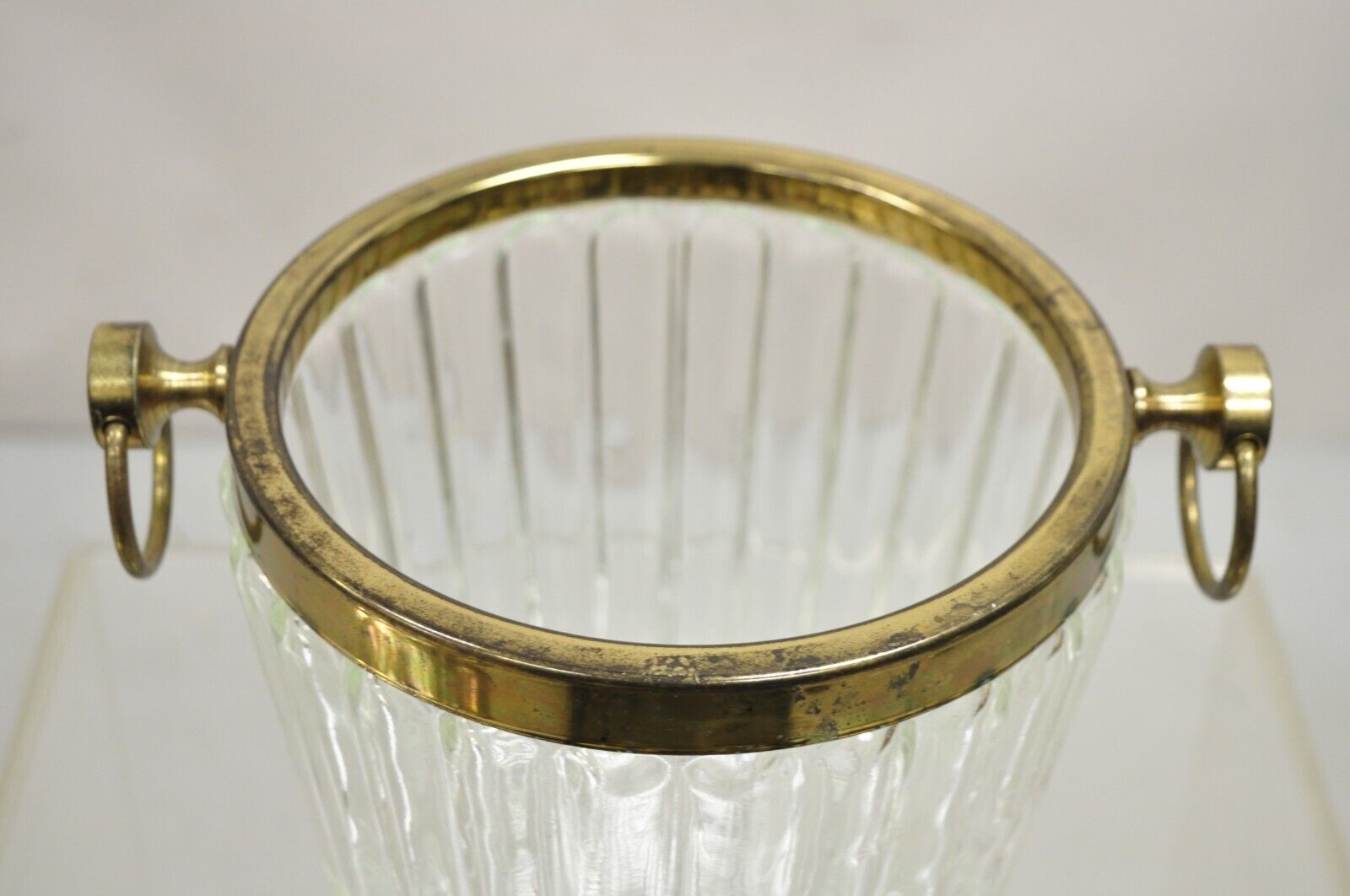 Vintage Hollywood Regency Brass & Glass Champagne Wine Chiller Ice Bucket