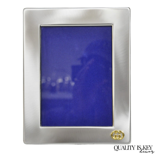 Vintage Gucci Italy Brushed Silver Gold Double G Monogram Photo Picture Frame