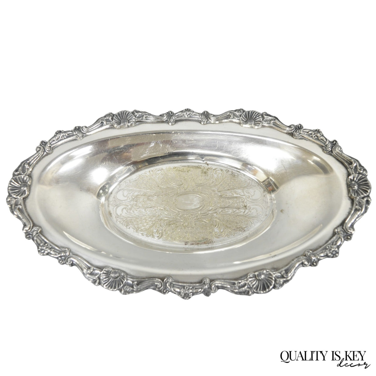 Vintage Victorian Style Silver Plated Oval 13.5" Trinket Serving Dish (D)