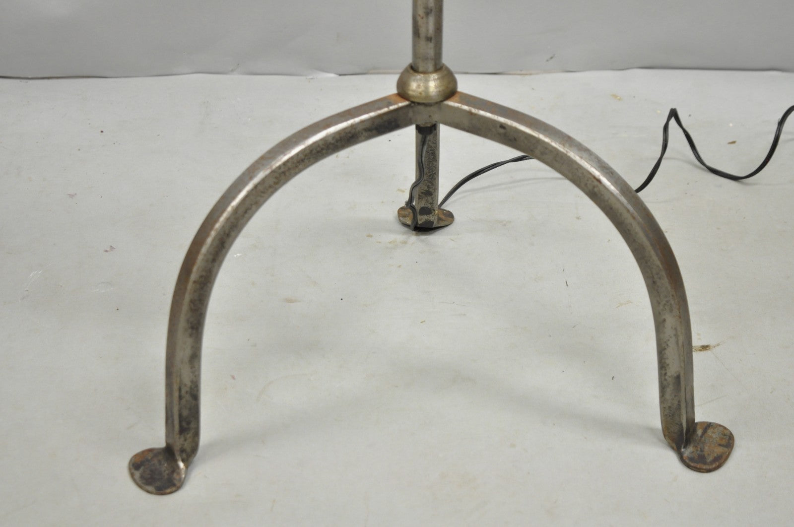Vintage Spanish Gothic Hand Wrought Iron Candlestick Short Italian Floor Lamp