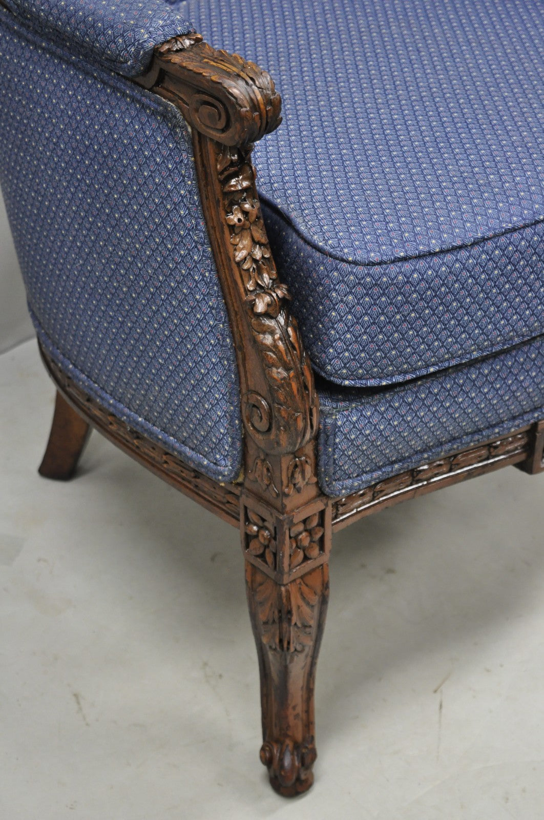 Antique French Renaissance Louis XV Style Carved Walnut Wingback Arm Chair