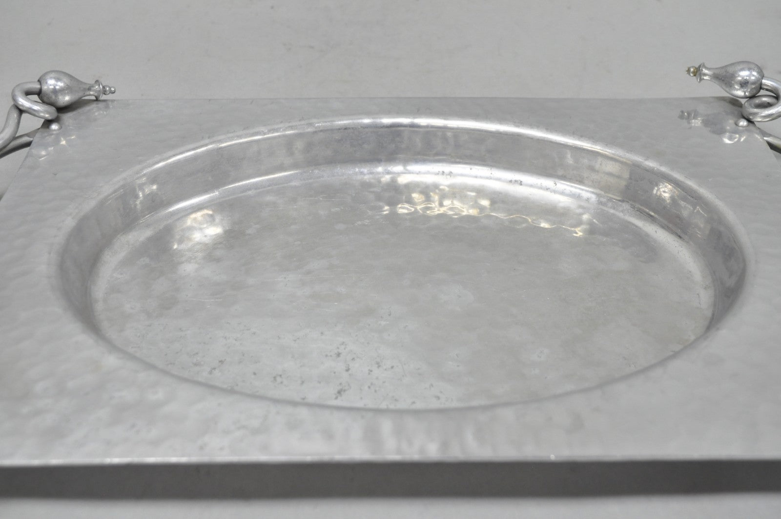 Vintage Buenilum Art Nouveau Hand Hammered Aluminum Serving Tray w Tulip Handles