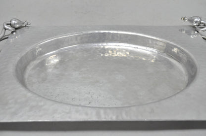 Vintage Buenilum Art Nouveau Hand Hammered Aluminum Serving Tray w Tulip Handles