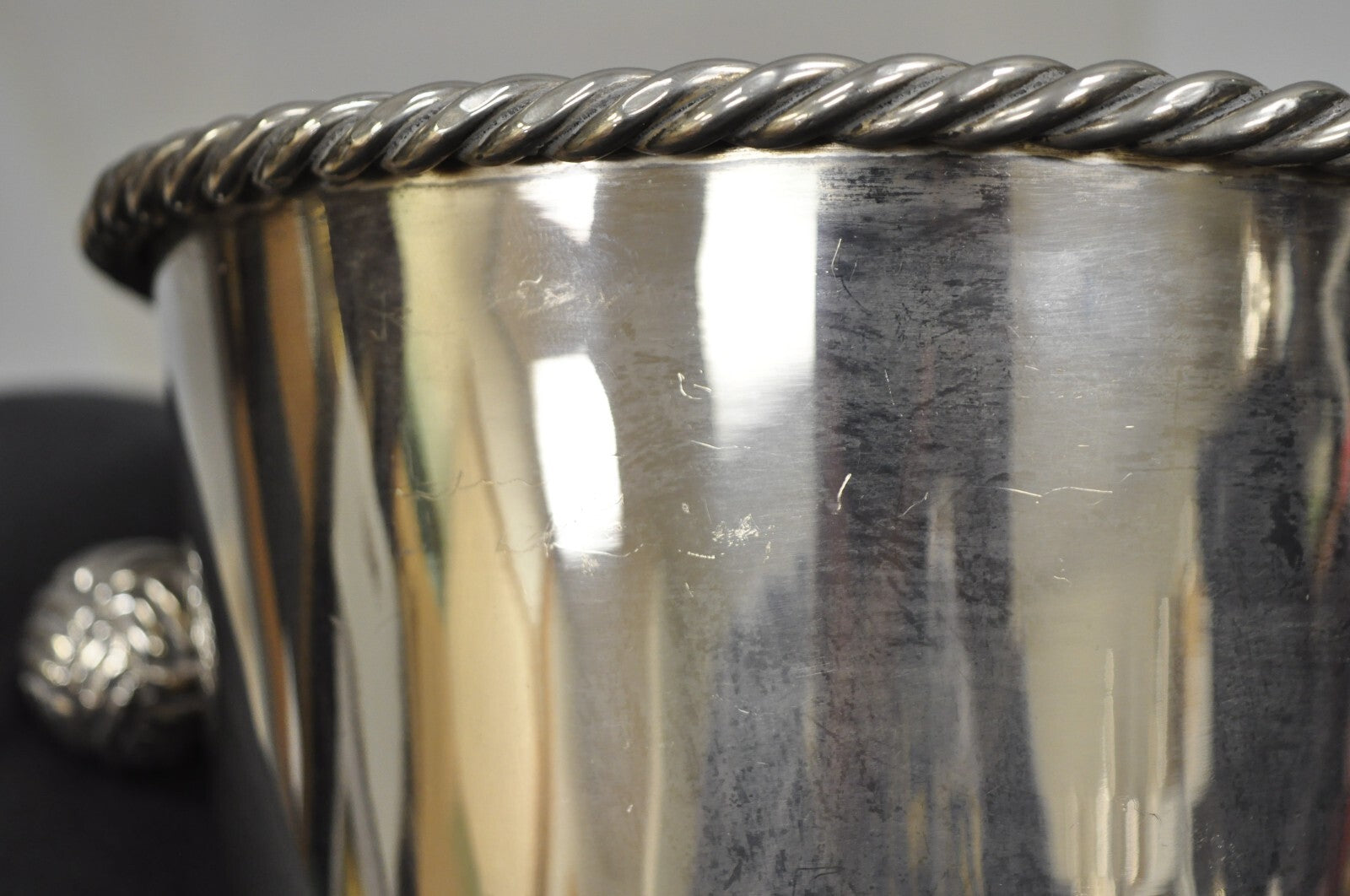 Hollywood Regency Silver Plated Champagne Chiller Ice Bucket w/ Knot Handles