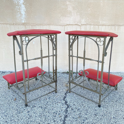 Antique Spanish Gothic Wrought Iron Kneeler Prie Dieu Prayer Benches - a Pair