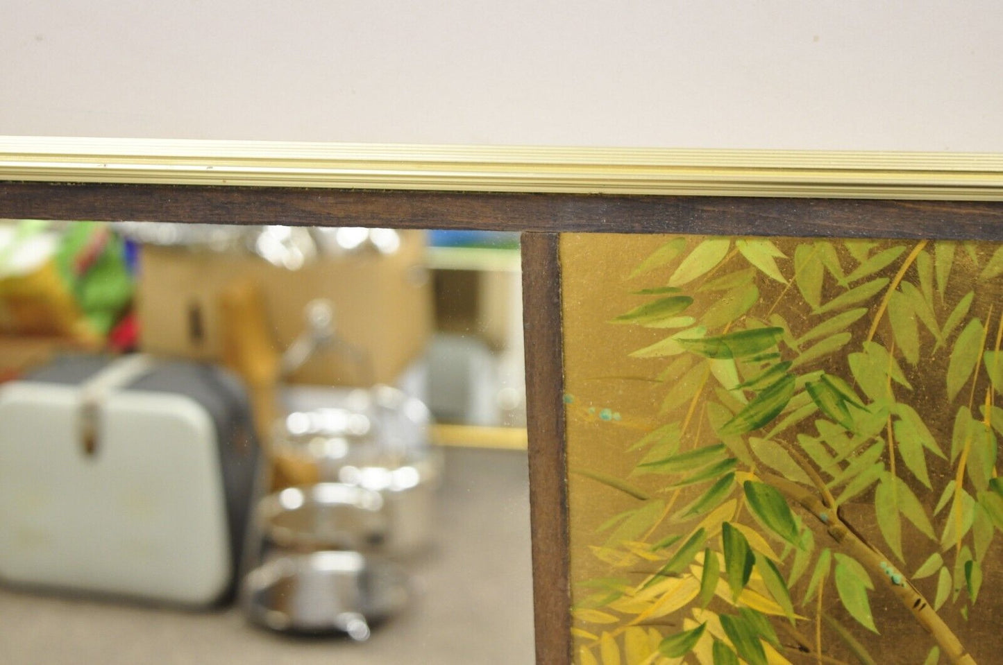 Vintage LaBarge Chinoiserie Floral Gold Gilt Decorated Rectangular Wall Mirror