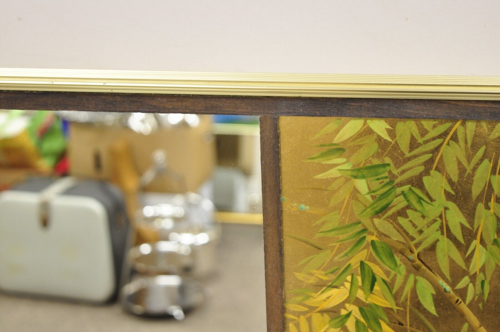 Vintage LaBarge Chinoiserie Floral Gold Gilt Decorated Rectangular Wall Mirror