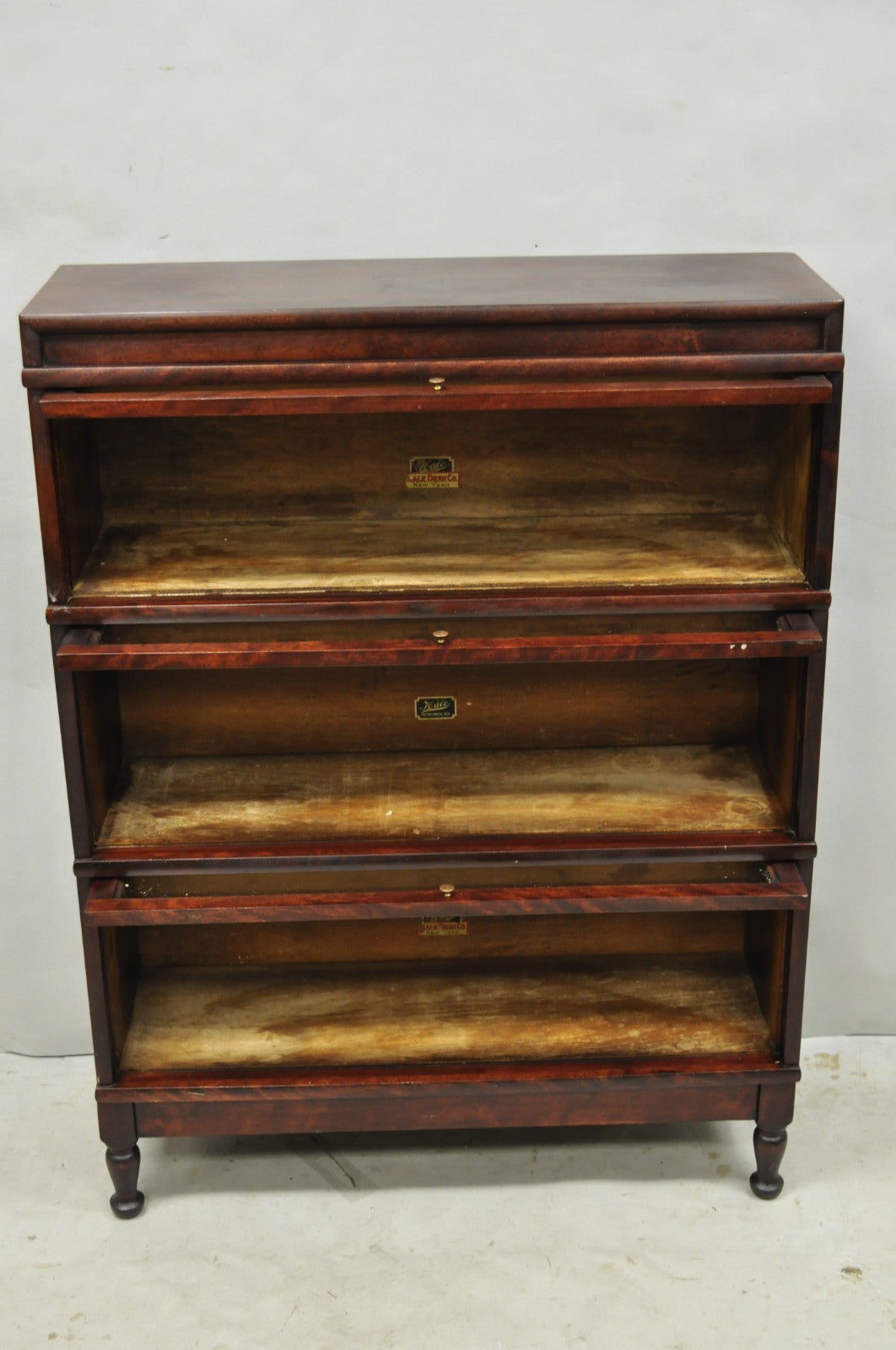 Antique Hale Mahogany 3 Section Stacking Barrister Glass Door Lawyers Bookcase