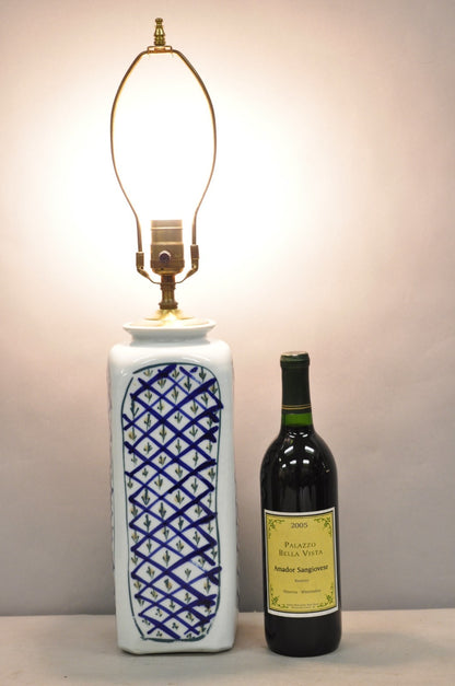 Vintage Chinoiserie Japanese Blue White Porcelain Hand Painted Vase Table Lamp