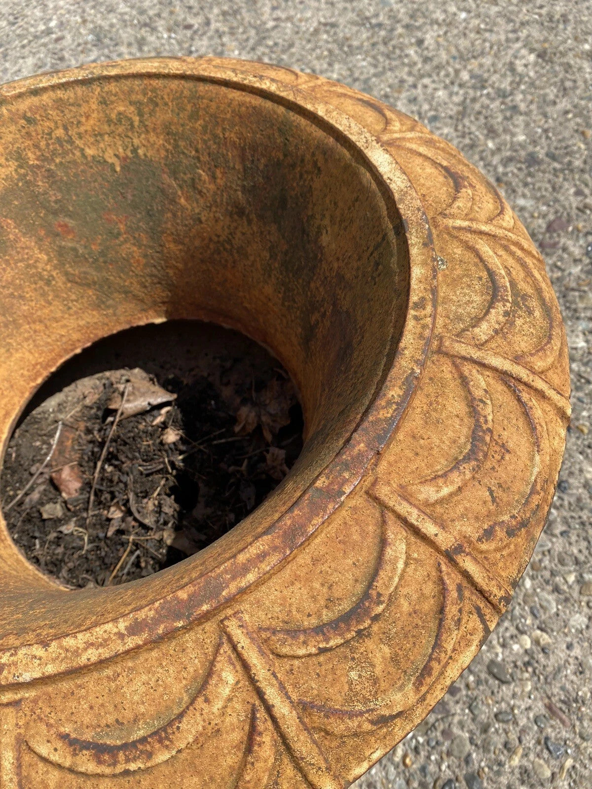 Vintage French Art Deco Cast Iron 20" Brown Campana Urn Outdoor Garden Planter