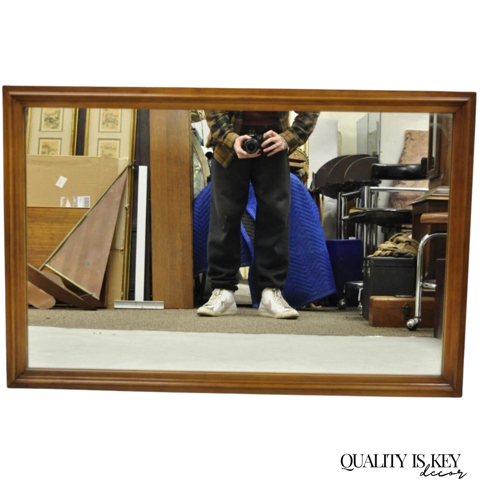 Vintage Mid Century Modern Walnut Wooden Frame 27 x 41 Modernist Wall Mirror