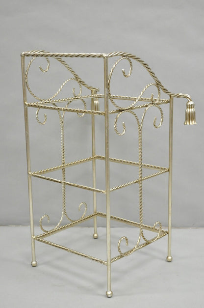 Italian Hollywood Regency Silver Iron Tassel 3 Tier Etagere Towel Rack Stand