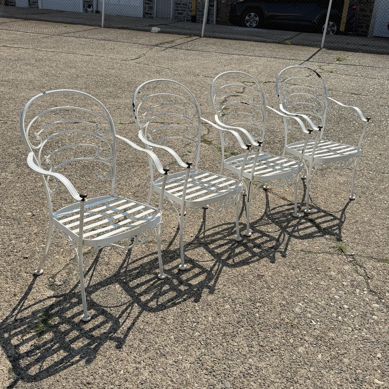 Wrought Iron Scrolling Patio Dining Arm Chairs by Crown Leisure - Set of 4