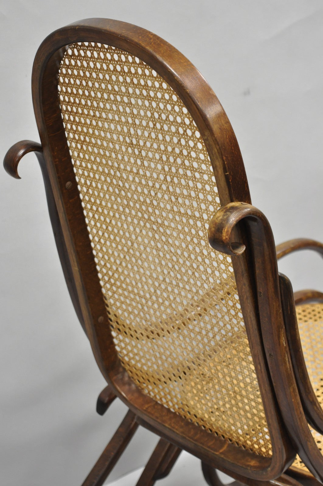 Vintage Mid Century Modern Thonet Style Bentwood & Cane Rocker Rocking Chair (B)