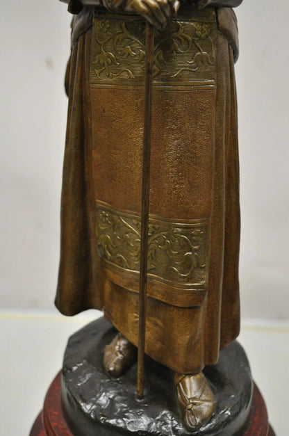 Antique Hiver French Spelter Sculpture Statue of Woman Carrying Bundle of Sticks