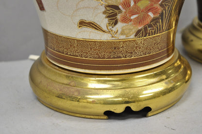 Vintage Chinese Chinoiserie Porcelain Ginger Jar Painted Floral Table Lamp Pair