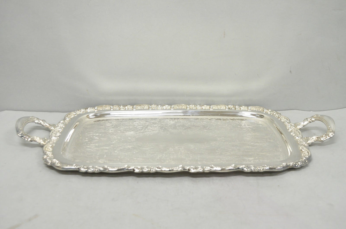 Vintage Oneida Victorian Silver Plated Etched Butlers Serving Platter Bar Tray