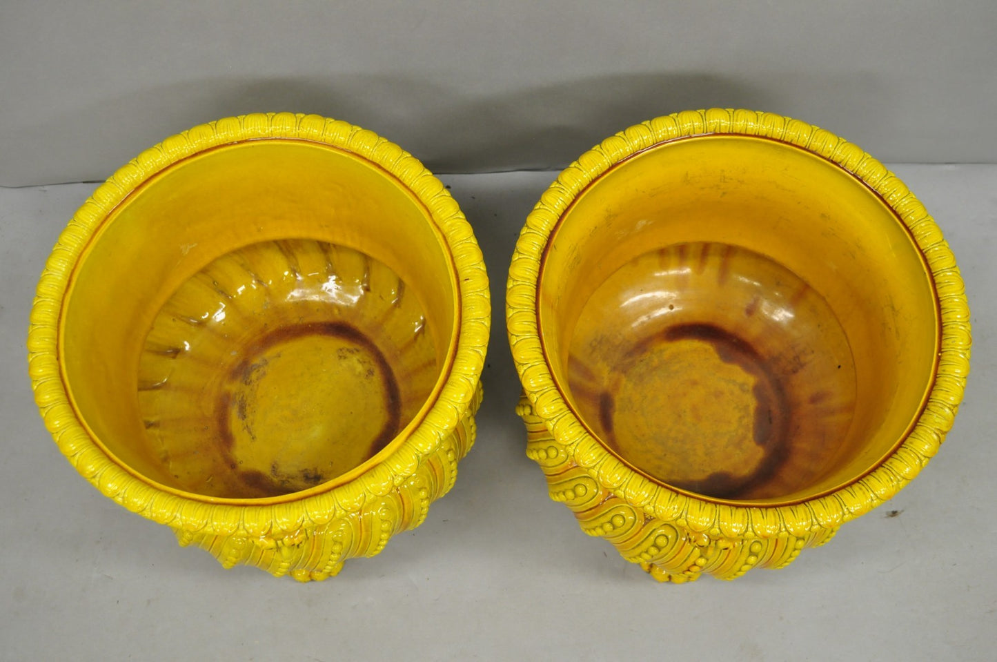 Burmantofts Faience Majolica English Regency Yellow Glazed Jardiniere Pot - Pair
