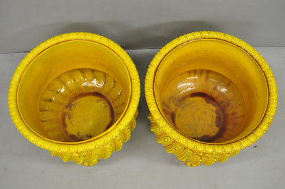 Burmantofts Faience Majolica English Regency Yellow Glazed Jardiniere Pot - Pair