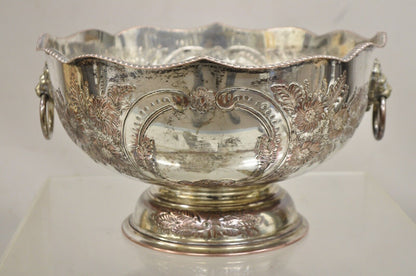 Antique English Regency Victorian Floral Repousse Lion Punch Bowl Ice Bucket