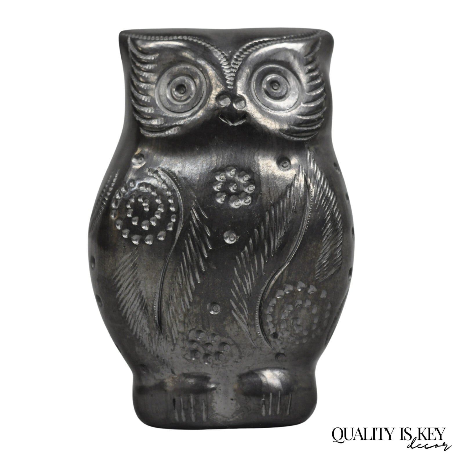 Dona Rosa Barro Negro Black Pottery 4" Carved Owl Figurine Mid Century Modern