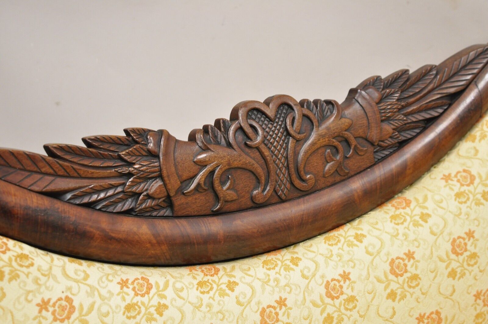 Antique American Empire Cornucopia Carved Mahogany Slipper Bench - a Pair