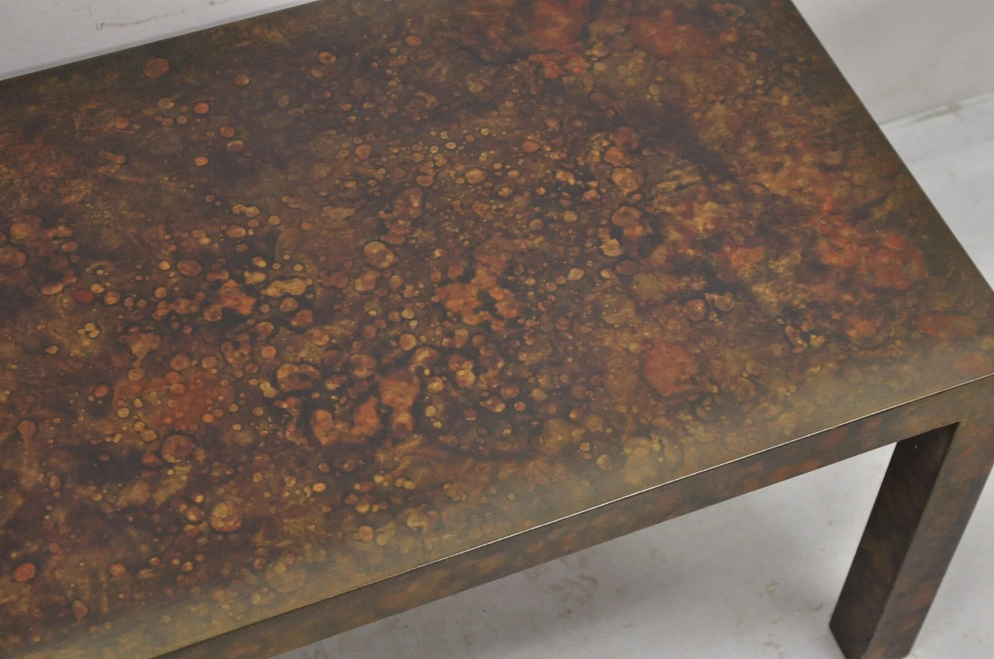 Mid Century Modern Brown Tortoiseshell Lacquer 54" Parsons Bench Coffee Table