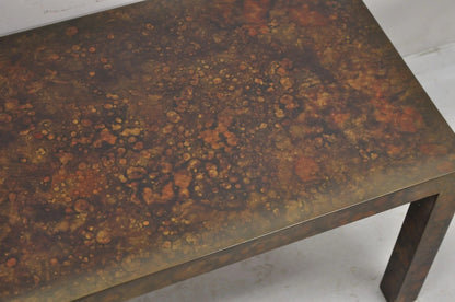 Mid Century Modern Brown Tortoiseshell Lacquer 54" Parsons Bench Coffee Table