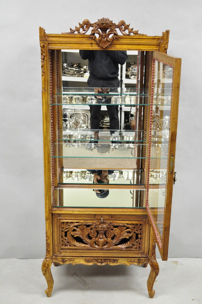 Vintage French Baroque Style Carved Wood & Glass Curio China Display Cabinet