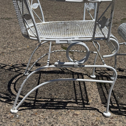 Vintage Woodard Era Floral Wrought Iron Springer Garden Patio Arm Chair - a Pair
