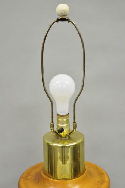 Vintage Mid Century Modern Sculpted Pine Wood Stacked Beehive Table Lamp
