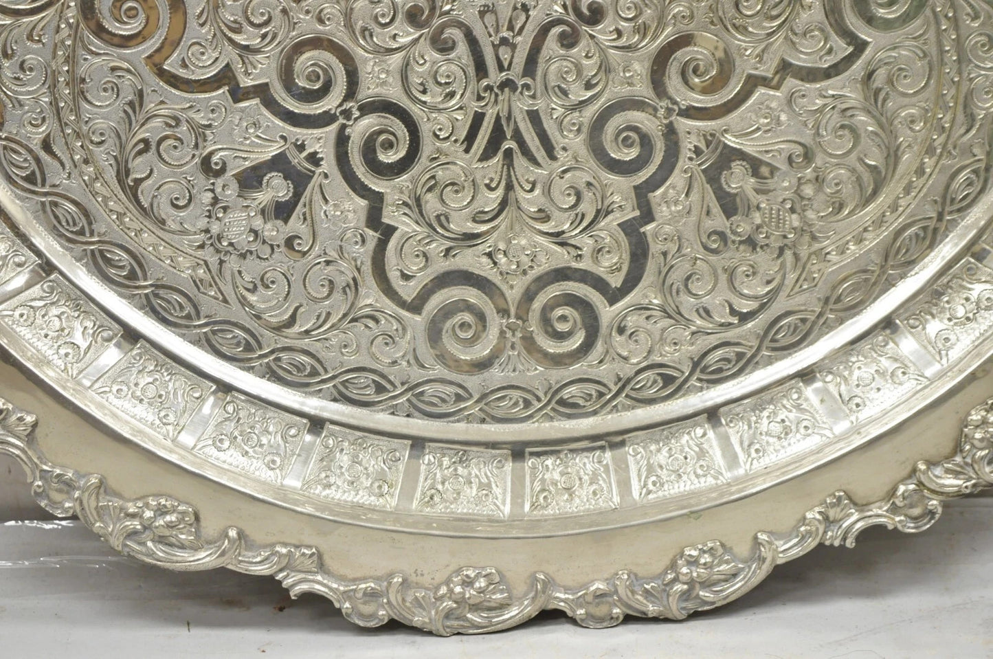 Large Victorian Style Oval Silver Plated Serving Platter Tray Raised on Feet