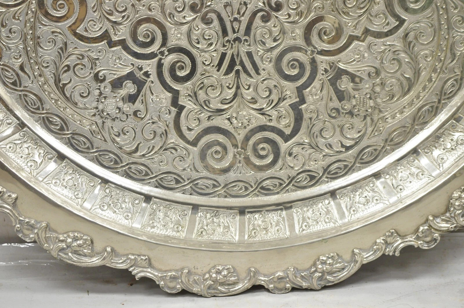Large Victorian Style Oval Silver Plated Serving Platter Tray Raised on Feet