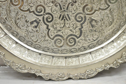 Large Victorian Style Oval Silver Plated Serving Platter Tray Raised on Feet