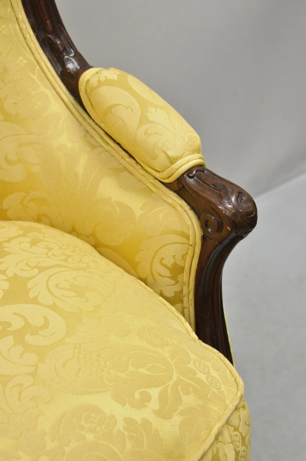 French Louis XV Style Gold Upholstered Wide Seat Lounge Chair Settee Bergere