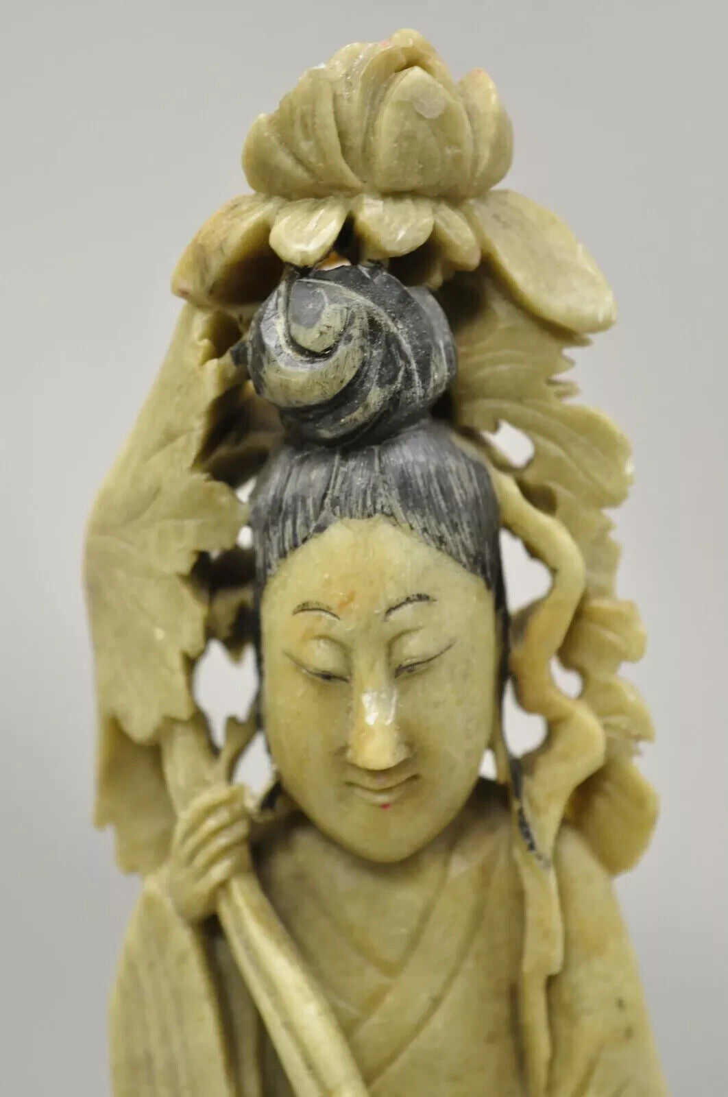 Chinese Carved Soapstone Guanyin Kwan Yin 15" Tall Figurine Statue Sculpture