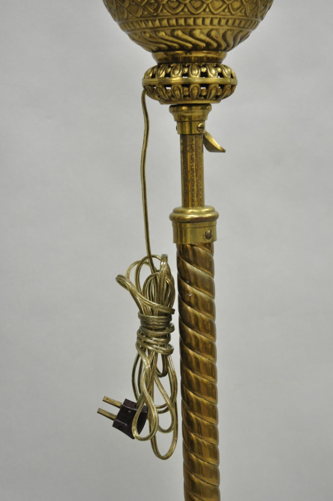 Antique Victorian Adjustable Height Brass Converted Oil Lamp Piano Floor Lamp
