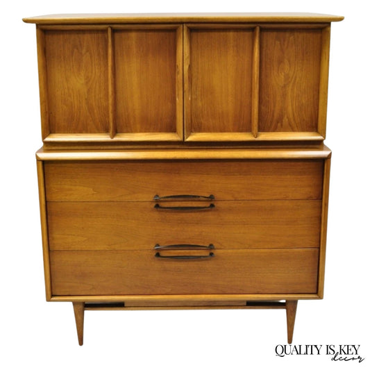 Kent Coffey Eloquence Mid Century Modern Walnut Tall Chest Highboy Dresser